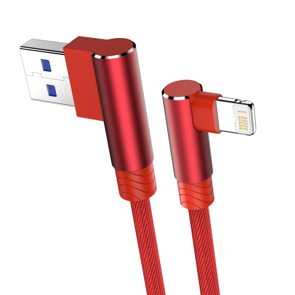 90° USB Lightning-Kabel für iPhone – Schnellladen, Nylon-Geflecht, 1m bis 3m